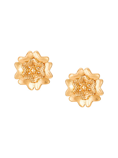 Aadita Gold-Tone Floral Textured Stud Earrings