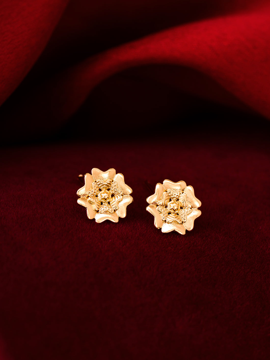 Aadita Gold-Tone Floral Textured Stud Earrings