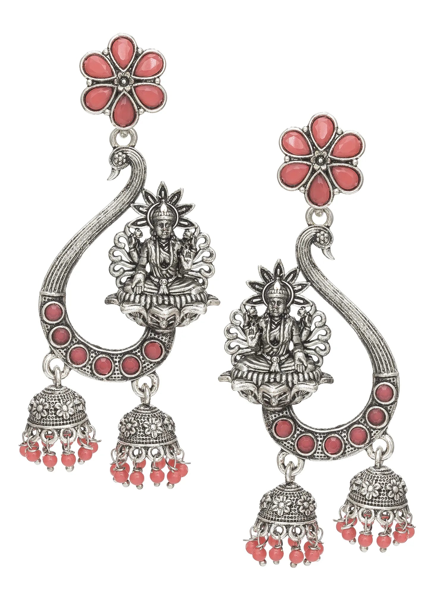  Oxidized Lakshmi Chandbali Earrings On A White Background