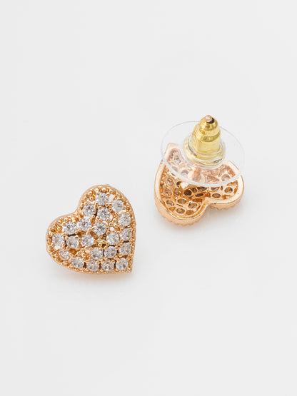 Aadita Casual Wear Gold-Plated AD Stone Floral Disc Drop Earring Set with Heart Studs and Tassel Chain