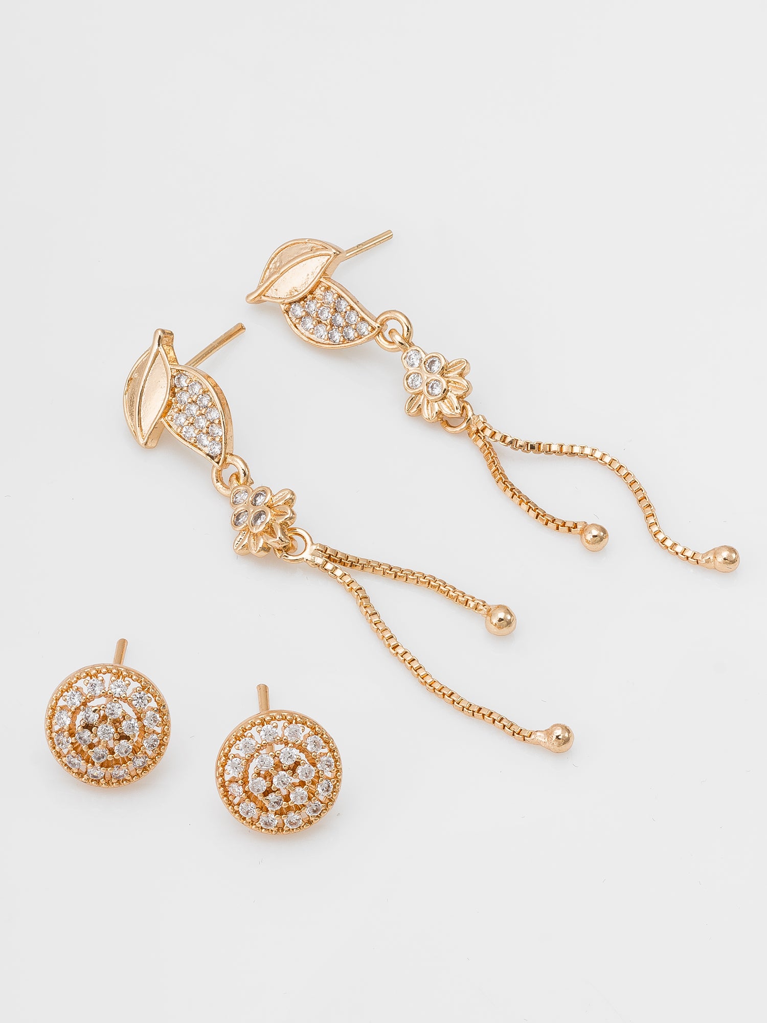 Aadita Party Wear Gold Plated American Diamond Stud and Drop Earring Combo Earring Set