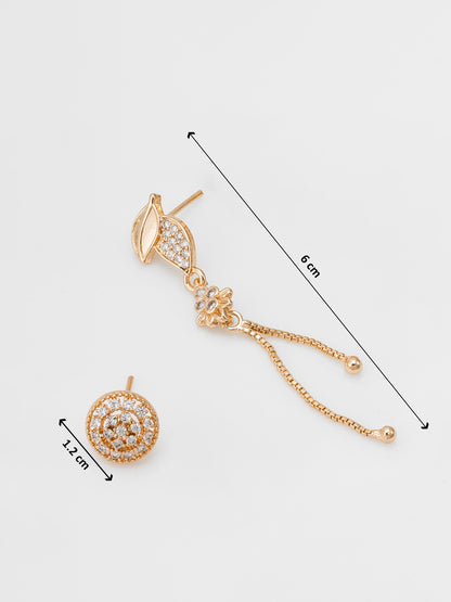 Aadita Party Wear Gold Plated American Diamond Stud and Drop Earring Combo Earring Set
