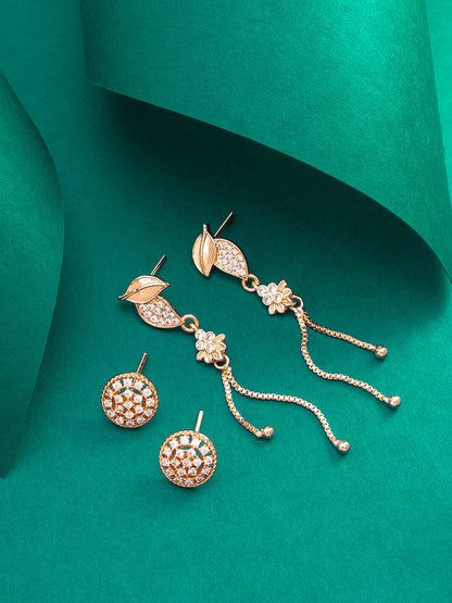 Aadita Party Wear Gold Plated American Diamond Stud and Drop Earring Combo Earring Set