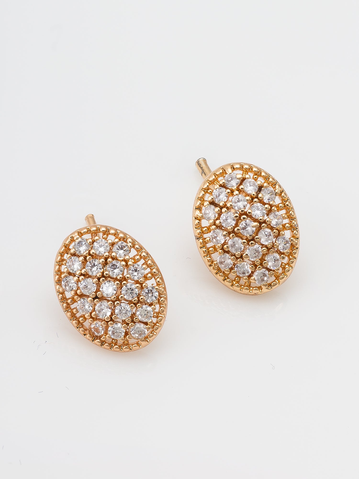 Aadita Casual Wear Gold-Plated AD Stone Oval Pave Stud Earrings