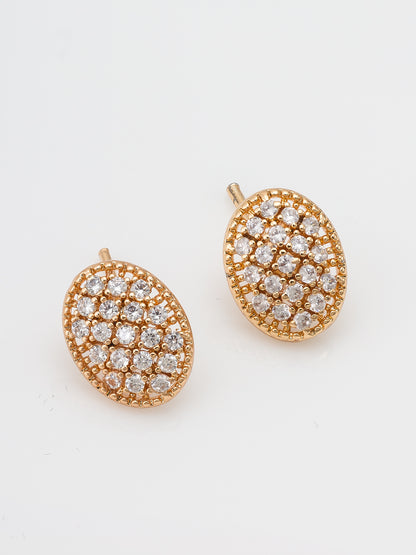 Aadita Casual Wear Gold-Plated AD Stone Oval Pave Stud Earrings