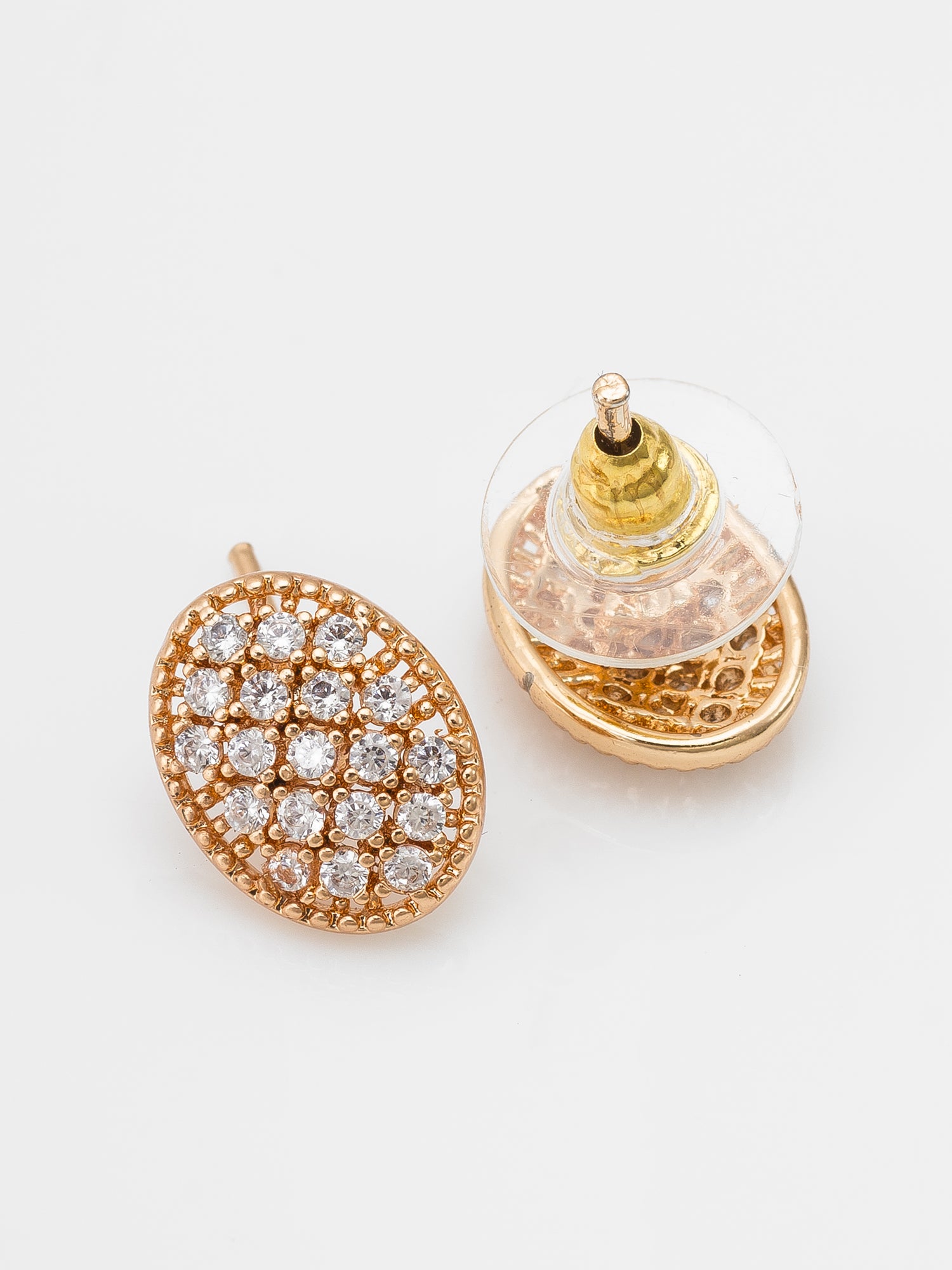 Aadita Casual Wear Gold-Plated AD Stone Oval Pave Stud Earrings