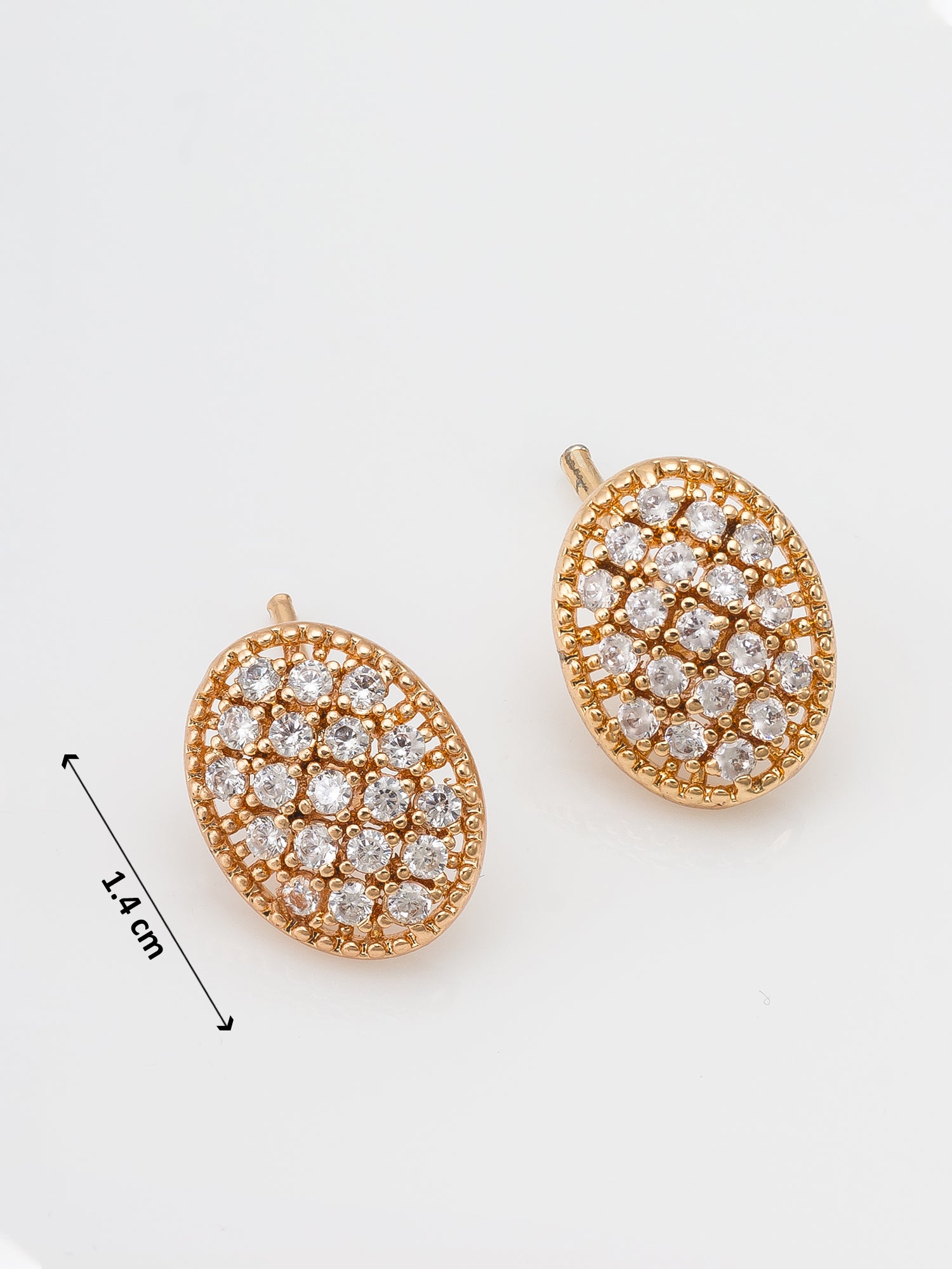 Aadita Casual Wear Gold-Plated AD Stone Oval Pave Stud Earrings
