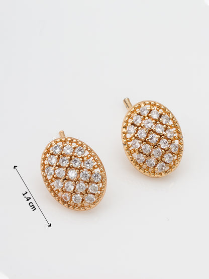 Aadita Casual Wear Gold-Plated AD Stone Oval Pave Stud Earrings
