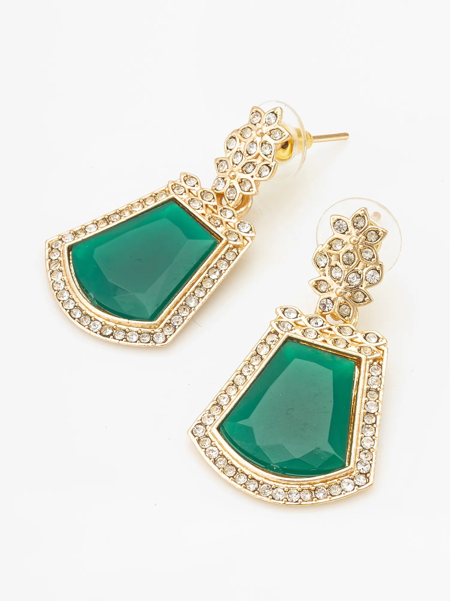Stone Studded Drop Earrings On A White Background