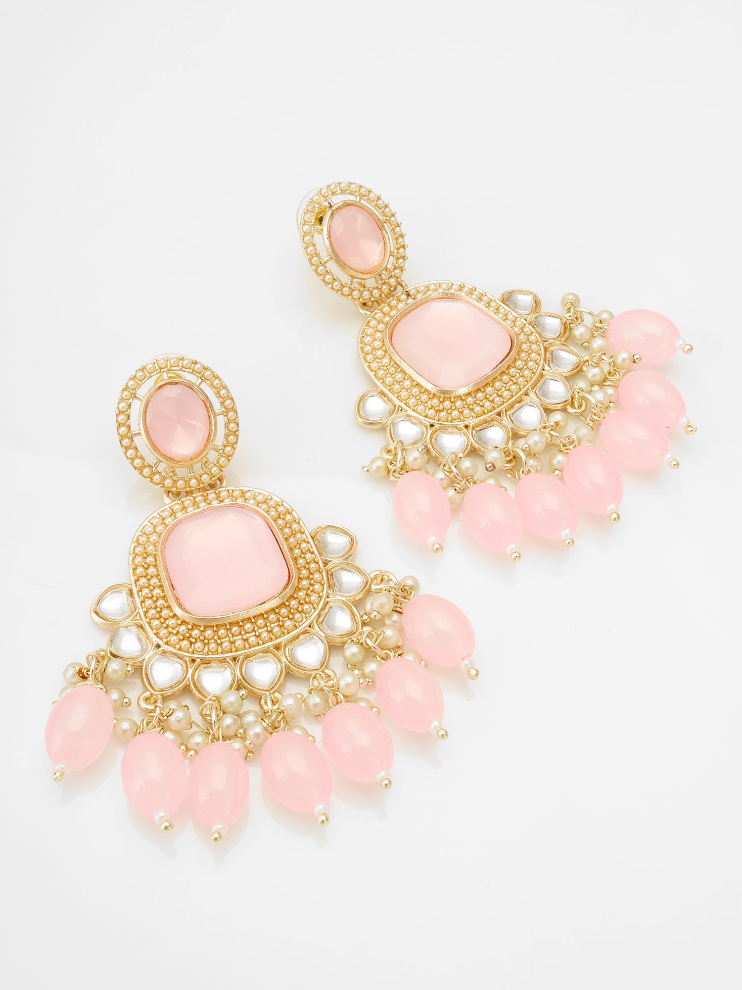 Aadita Gold Tone Kundan Earrings with Stone, Seed Pearl and Bead Drop
