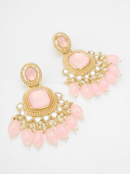Aadita Gold Tone Kundan Earrings with Stone, Seed Pearl and Bead Drop
