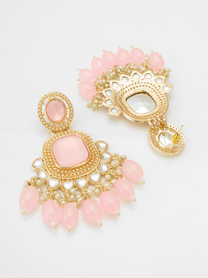 Aadita Gold Tone Kundan Earrings with Stone, Seed Pearl and Bead Drop