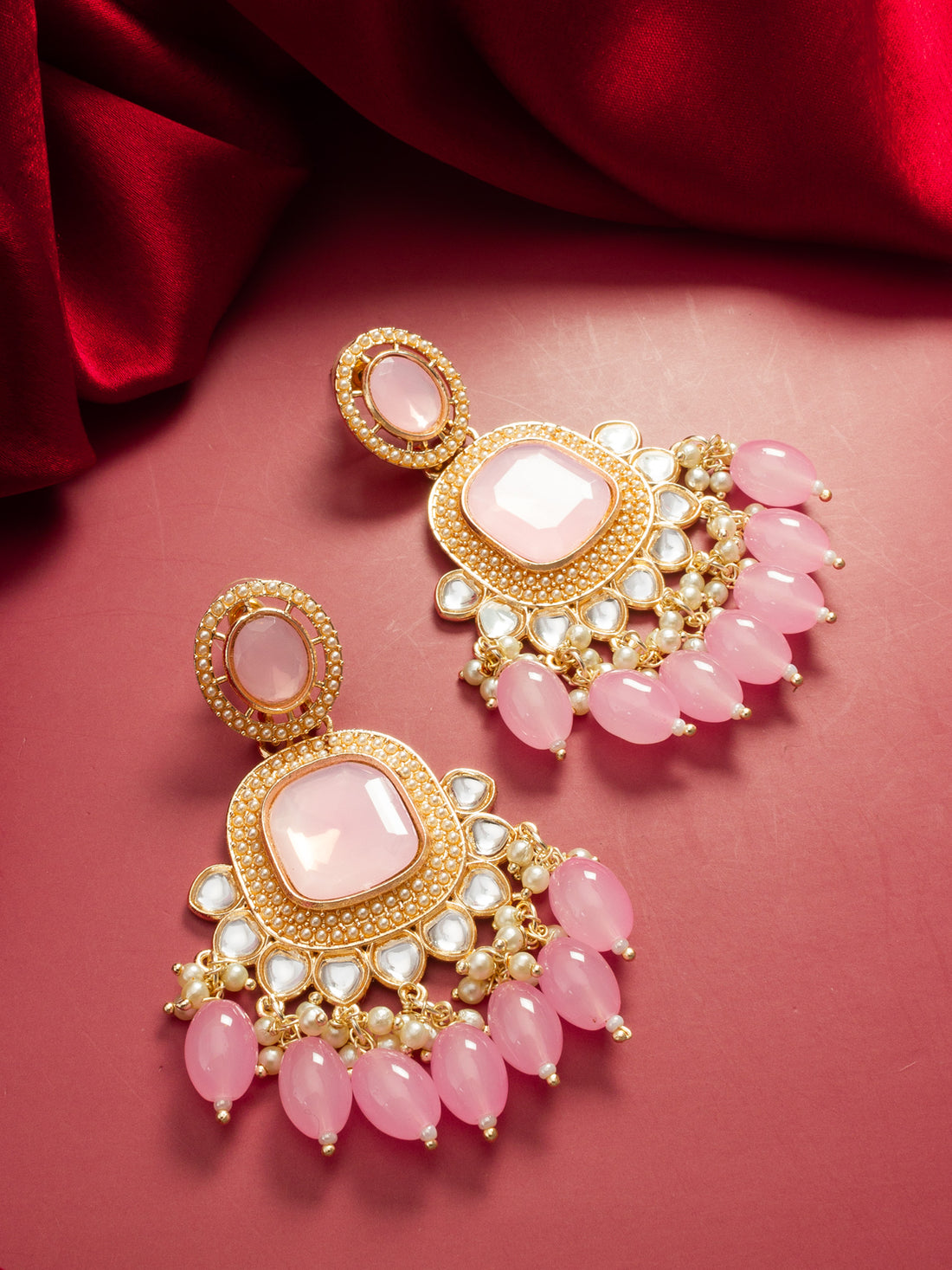 Aadita Gold Tone Kundan Earrings with Stone, Seed Pearl and Bead Drop