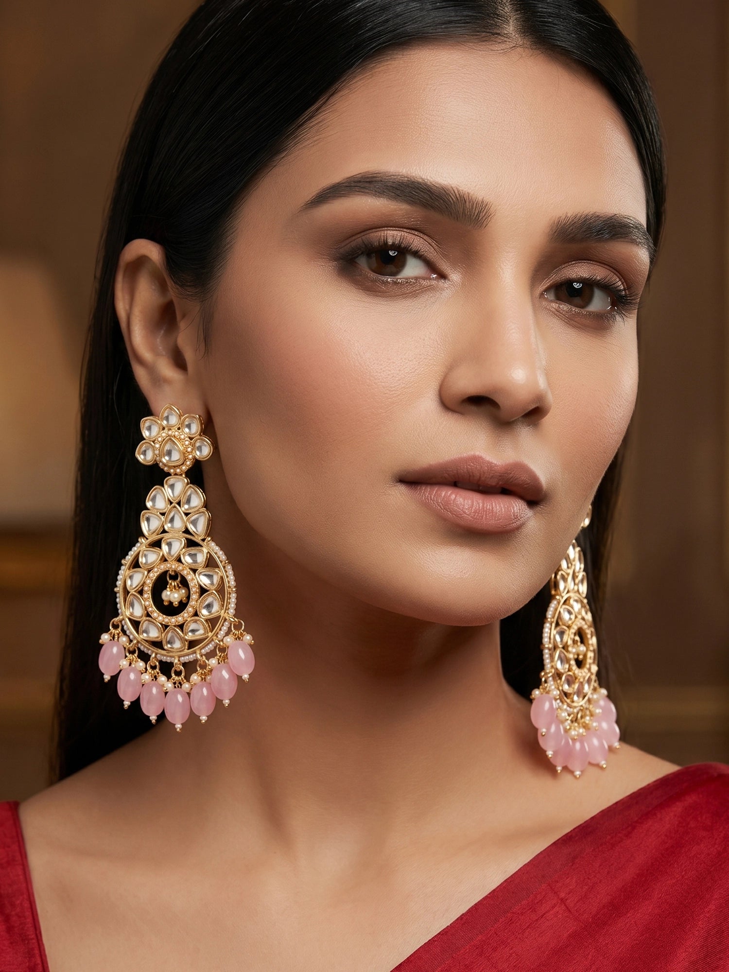 Aadita Gold Tone Kundan  Chandelier Earrings with Pearl and Bead Drops