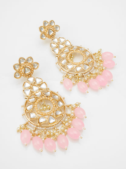 Aadita Gold Tone Kundan  Chandelier Earrings with Pearl and Bead Drops