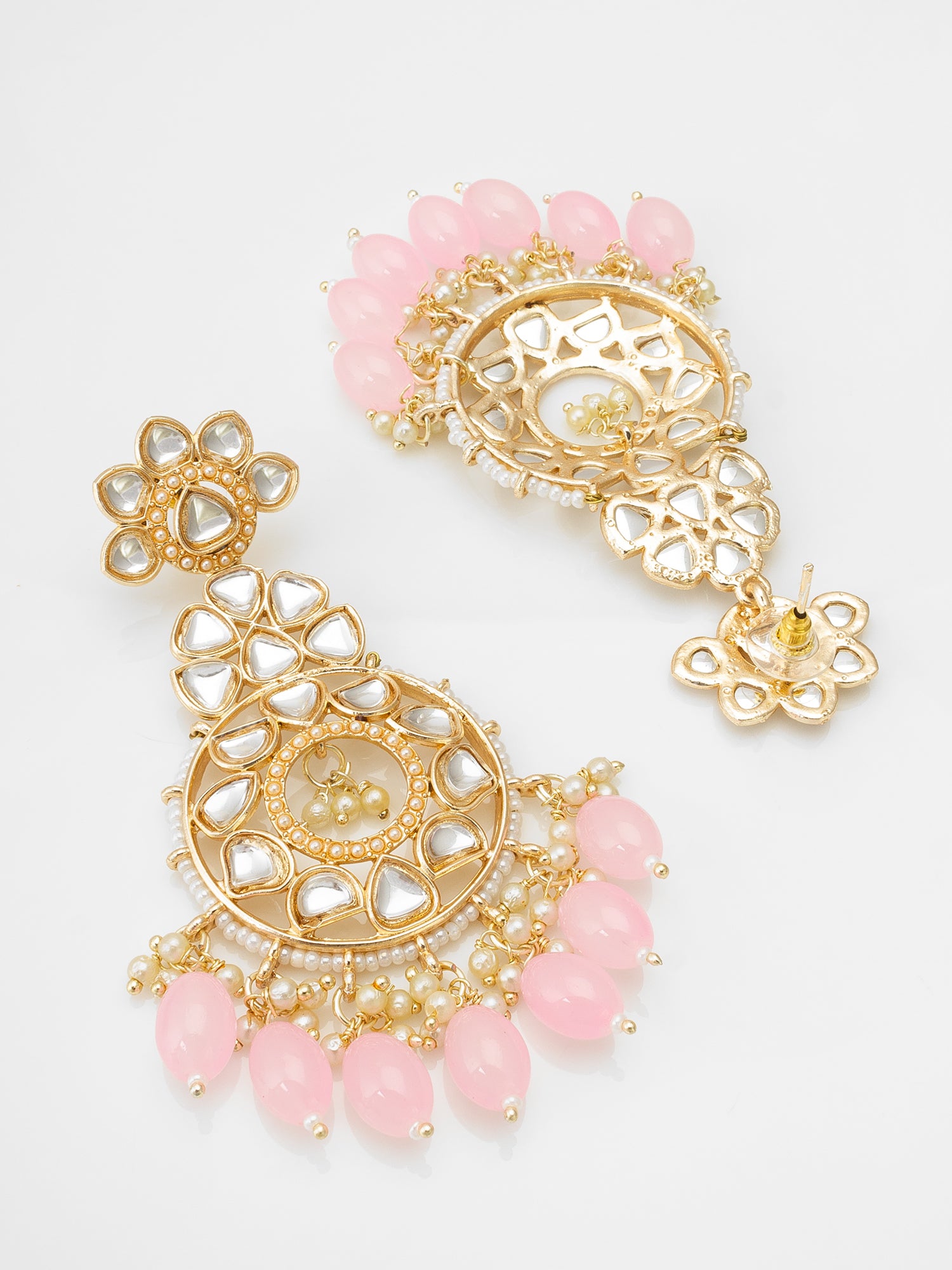 Aadita Gold Tone Kundan  Chandelier Earrings with Pearl and Bead Drops