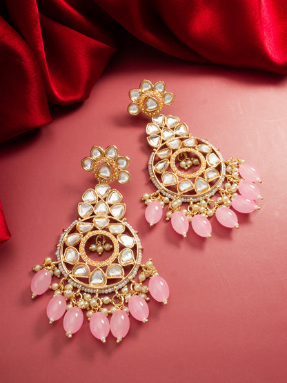 Aadita Gold Tone Kundan  Chandelier Earrings with Pearl and Bead Drops