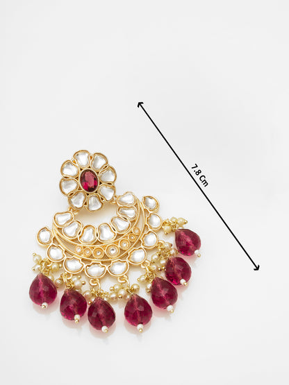 Aadita Gold-Toned Kundan Chandbali Earrings with Crystal Drops and Seed Pearls
