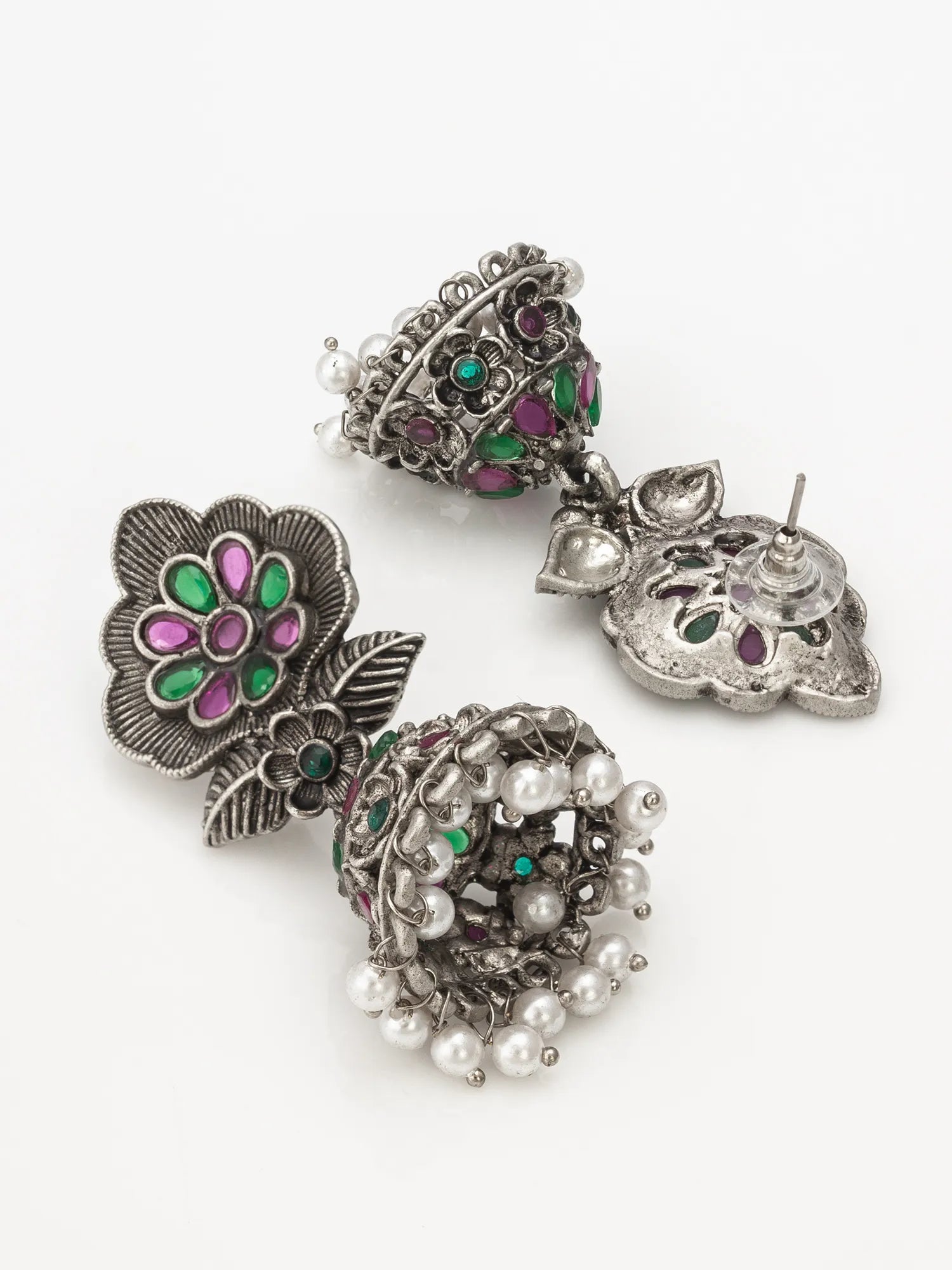 Oxidized Pearl Drops Earrings 