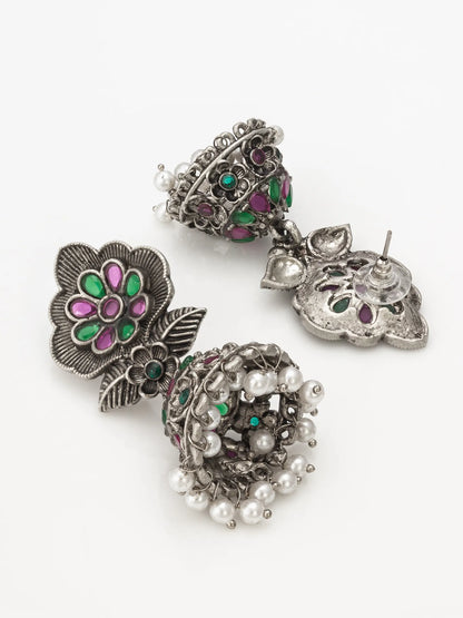 Oxidized Pearl Drops Earrings 