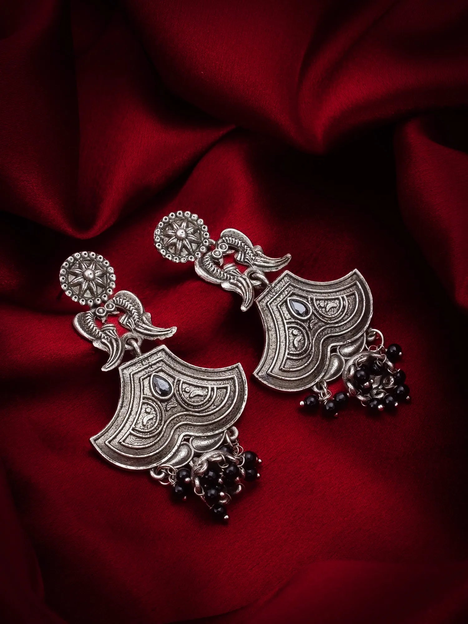 Drop Earrings with Black Bead Tassels