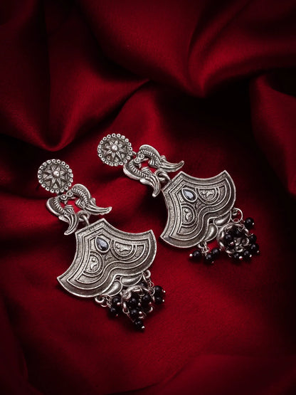 Drop Earrings with Black Bead Tassels