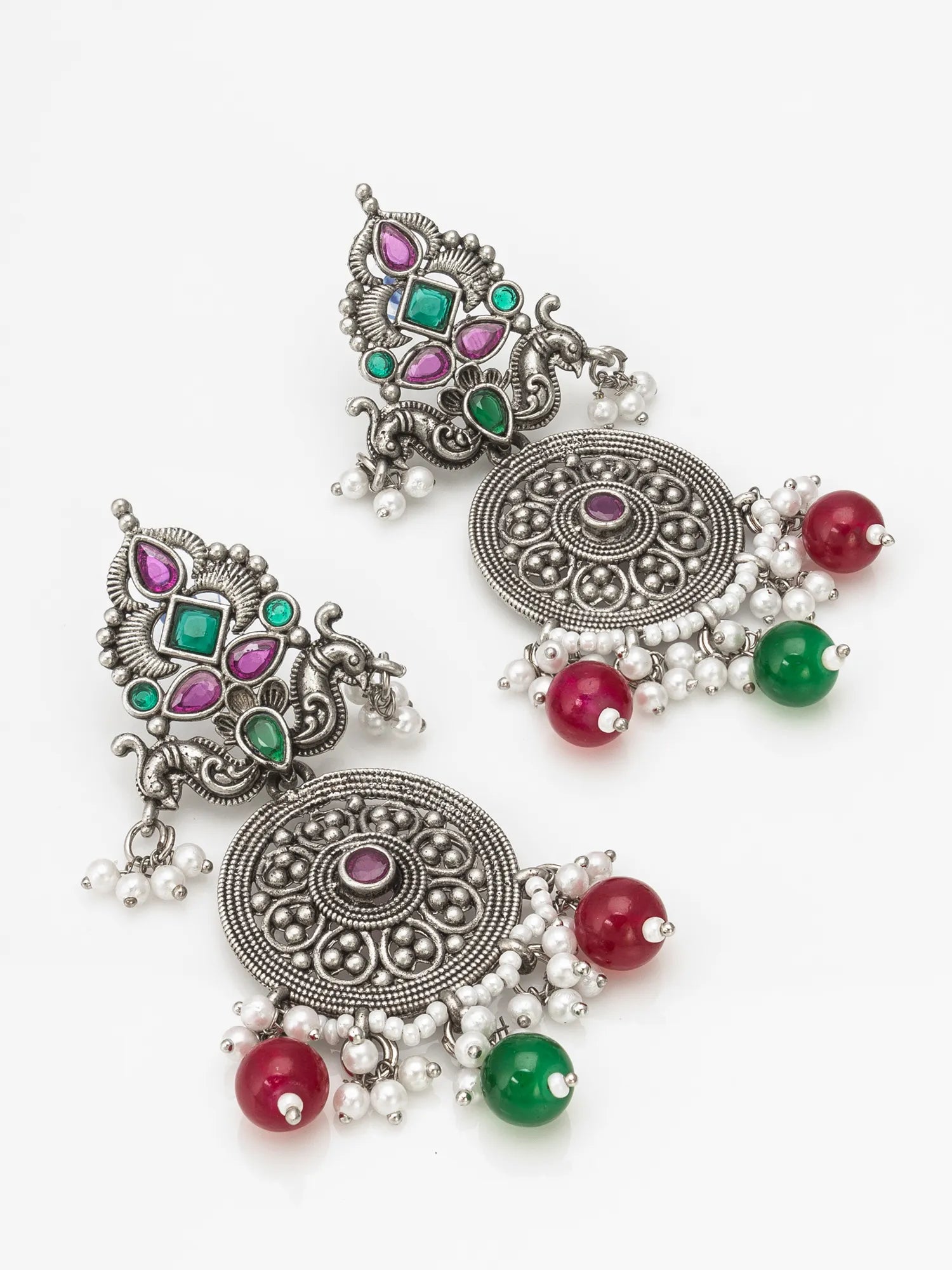 Peacock Oxidized Chandelier Earrings  