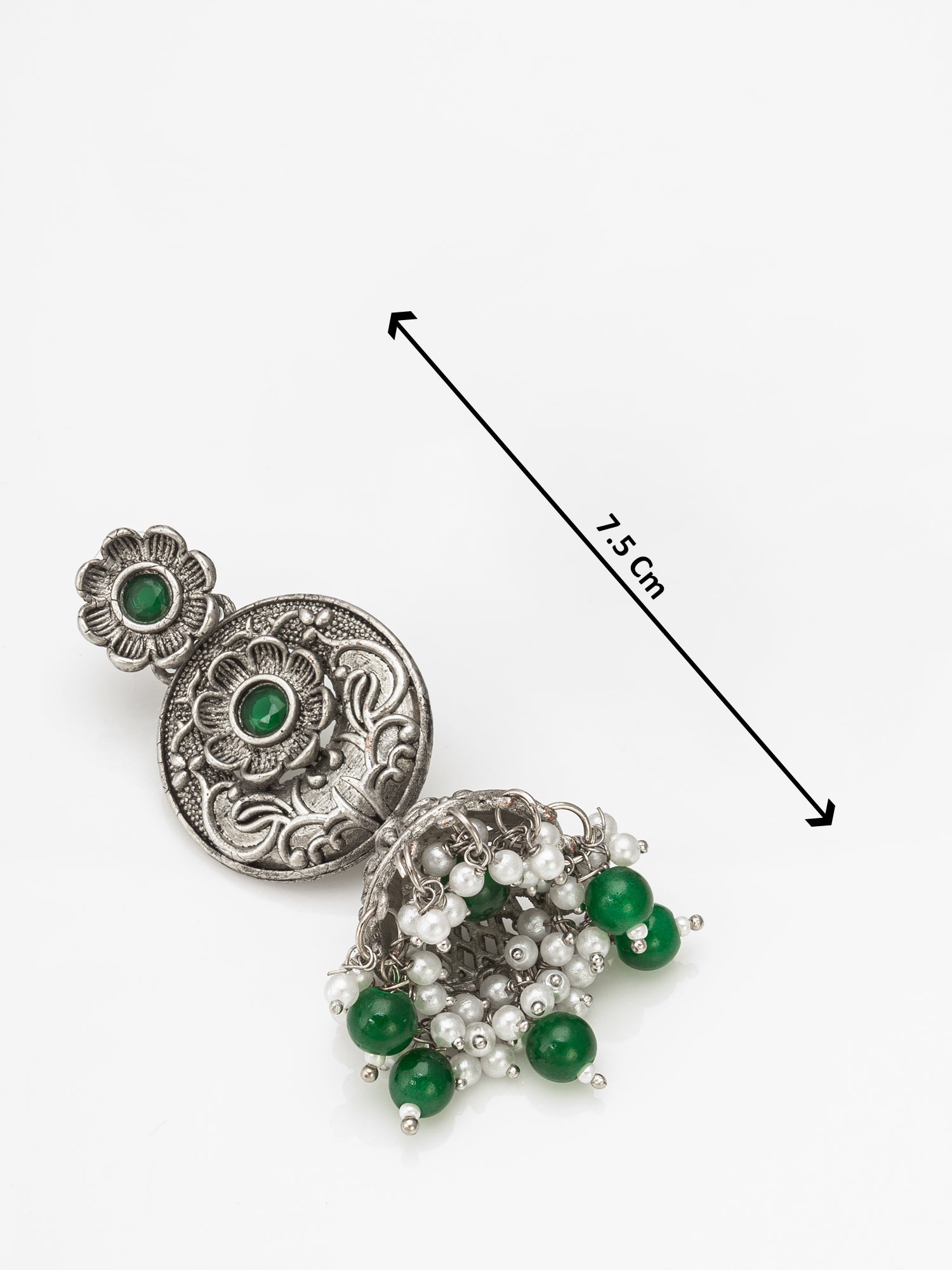 Aadita Navratri Special Oxidized Green Beaded Traditional Jhumka Earrings