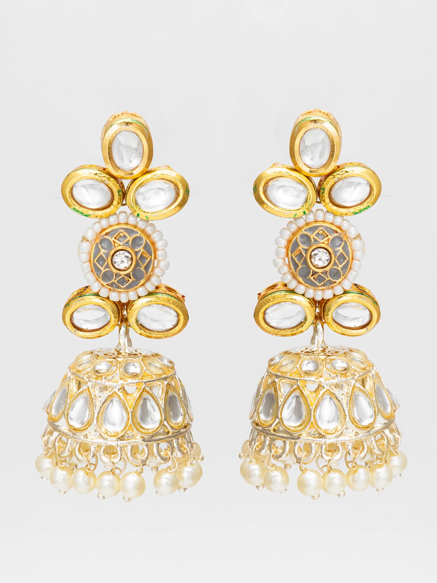 Kundan Jhumka Earrings On A White Background