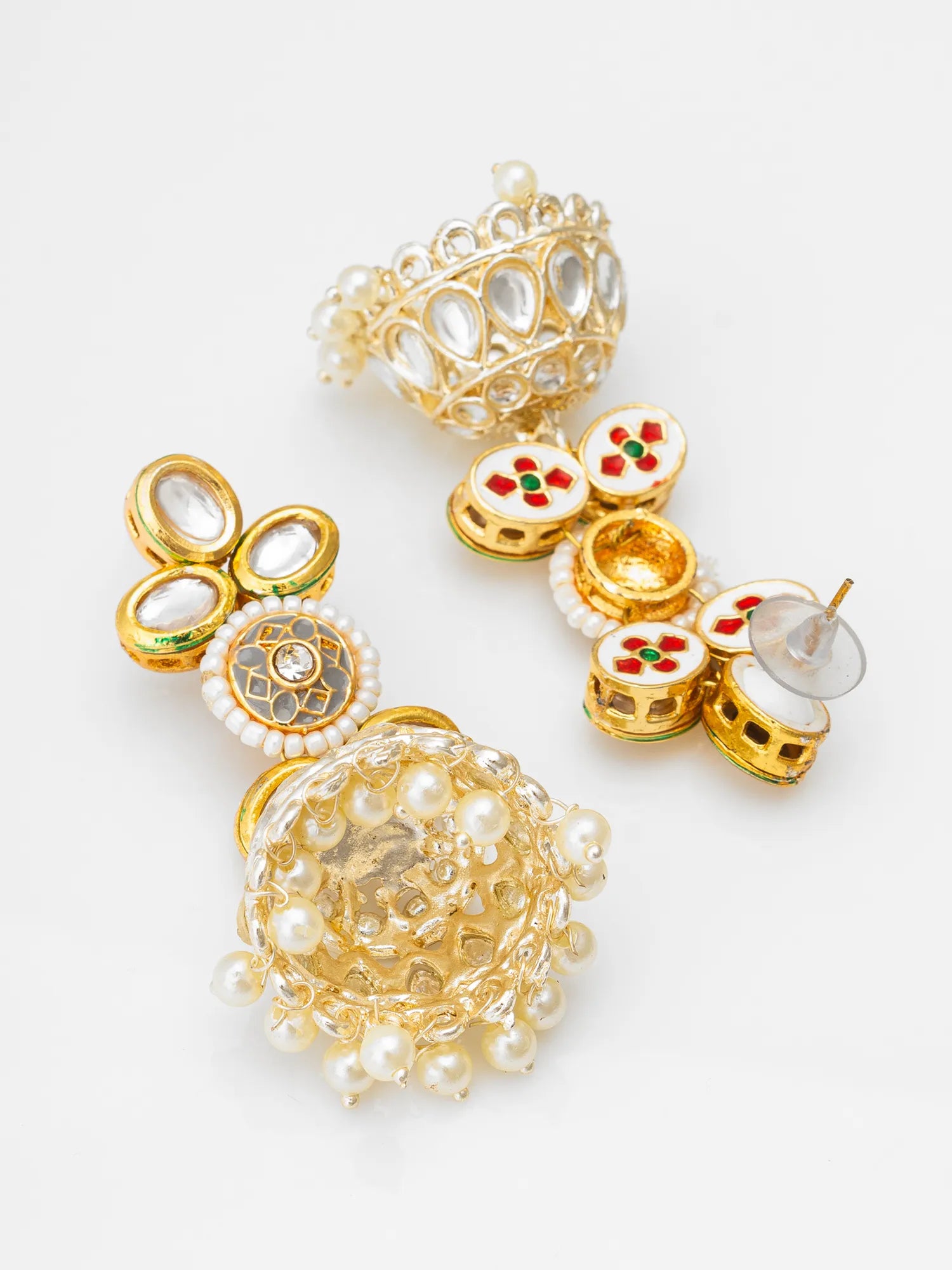 Kundan Jhumka Earrings With Pearl Dome