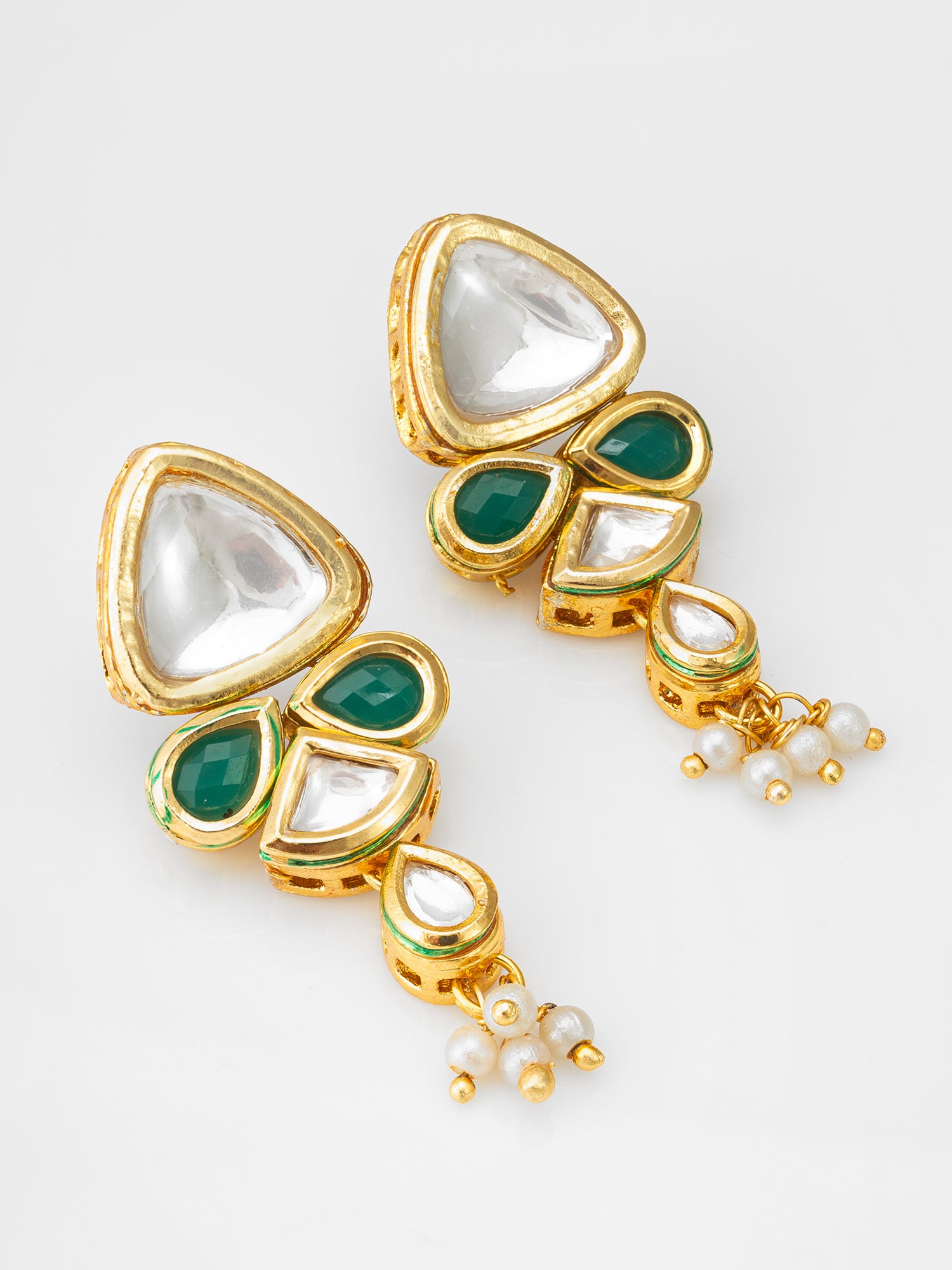 Aadita Elegant Green Kundan Floral Earrings