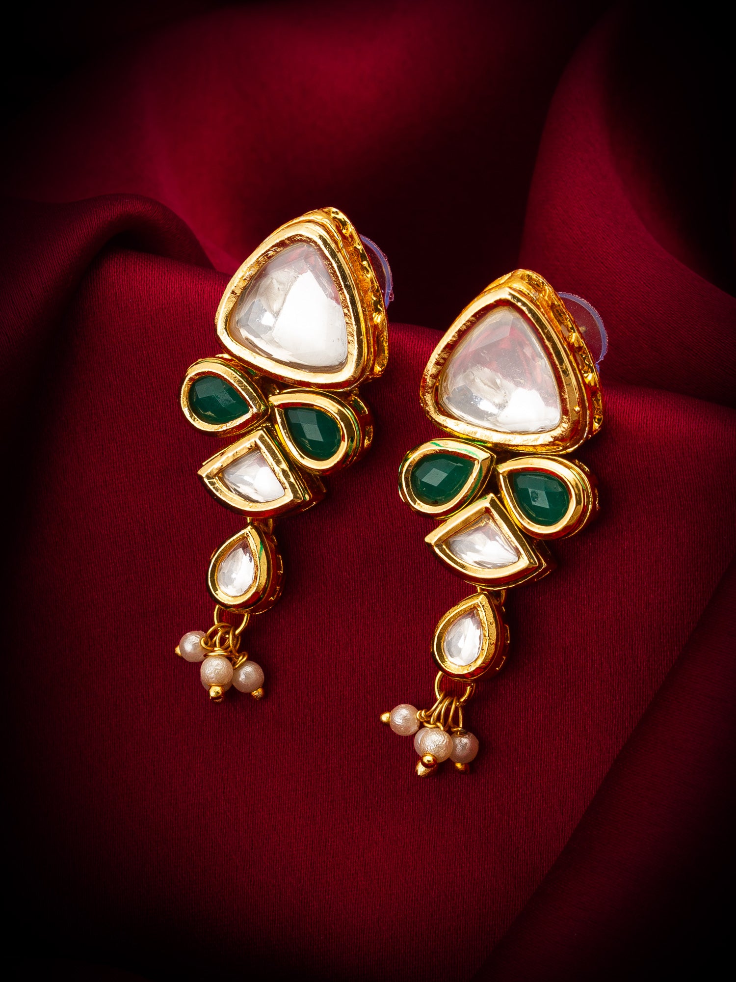Aadita Elegant Green Kundan Floral Earrings