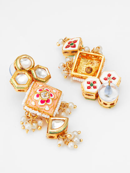 Aadita Pink Enamel Meenakari Kundan Earrings