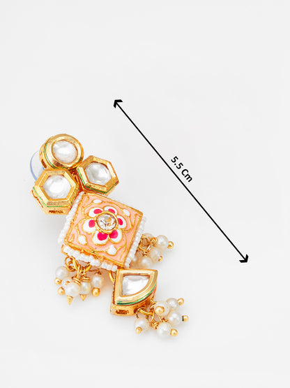 Aadita Pink Enamel Meenakari Kundan Earrings