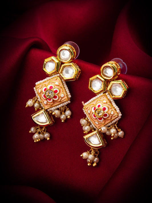 Aadita Pink Enamel Meenakari Kundan Earrings
