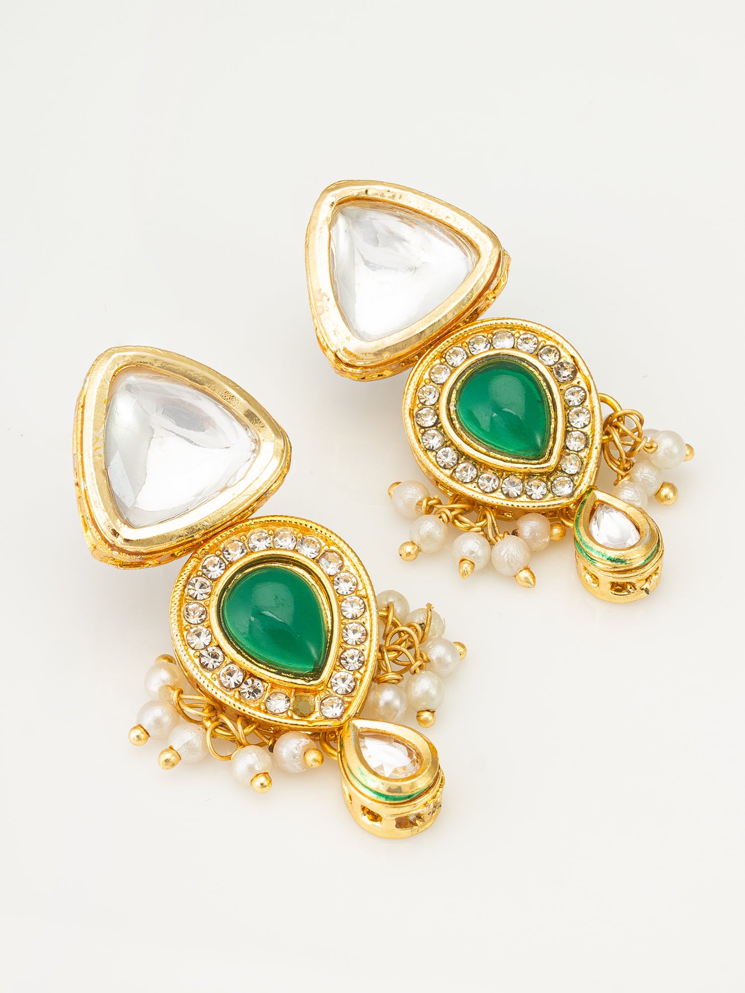 Aadita Gold Plated Green Stone Kundan and AD Studded Earrings