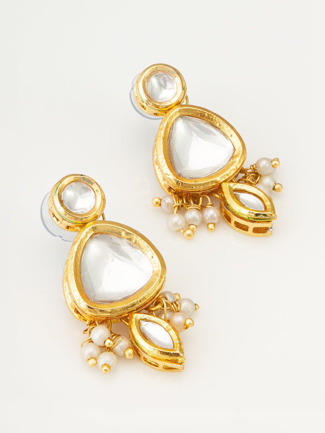 Aadita Traditional Gold Plated Three Tier Kundan Earrings