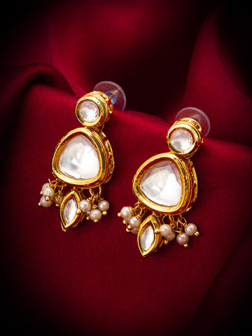 Aadita Traditional Gold Plated Three Tier Kundan Earrings