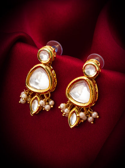 Aadita Traditional Gold Plated Three Tier Kundan Earrings
