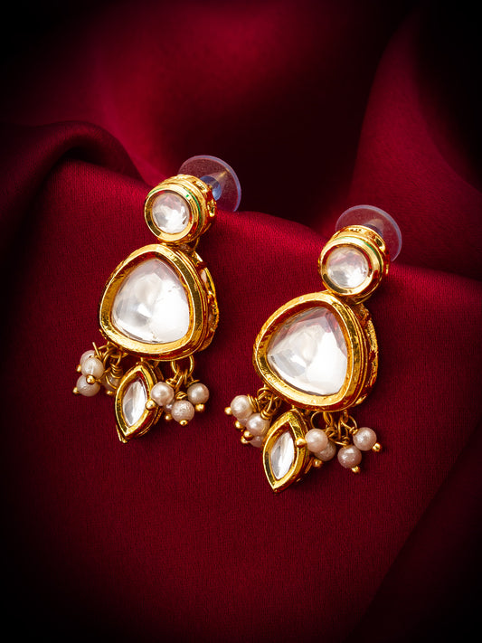 Aadita Traditional Gold Plated Three Tier Kundan Earrings