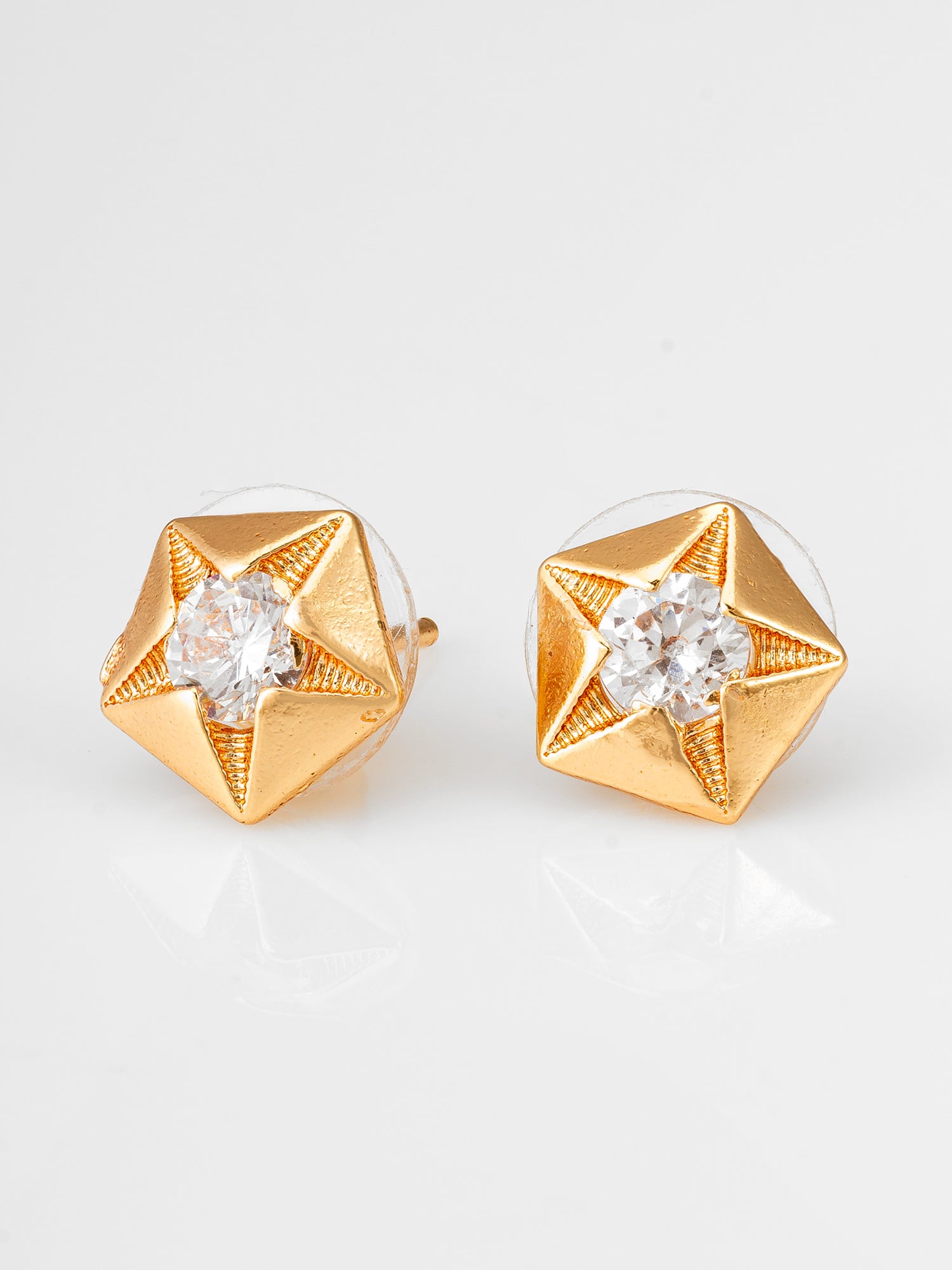 Aadita Gold Plated Star Shaped AD Stud Earrings