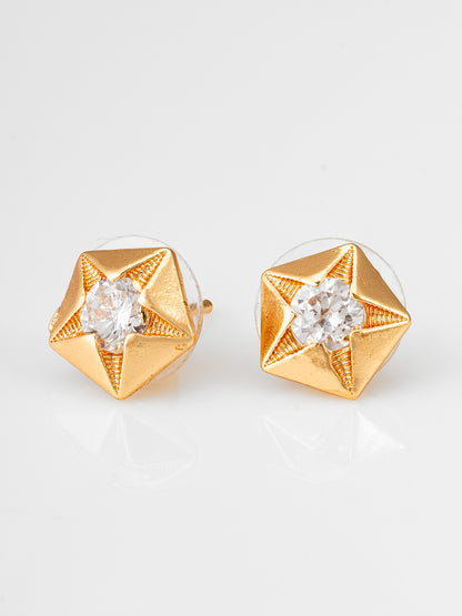 Aadita Gold Plated Star Shaped AD Stud Earrings