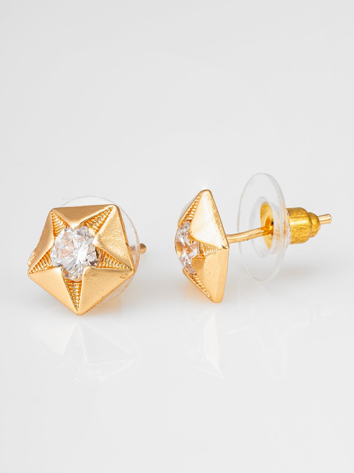 Aadita Gold Plated Star Shaped AD Stud Earrings