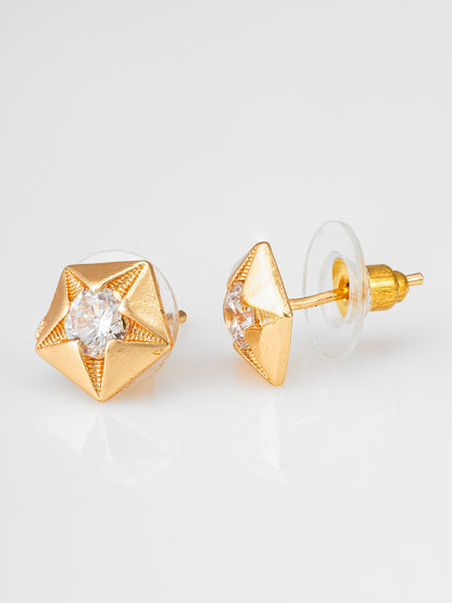 Aadita Gold Plated Star Shaped AD Stud Earrings