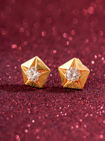 Aadita Gold Plated Star Shaped AD Stud Earrings