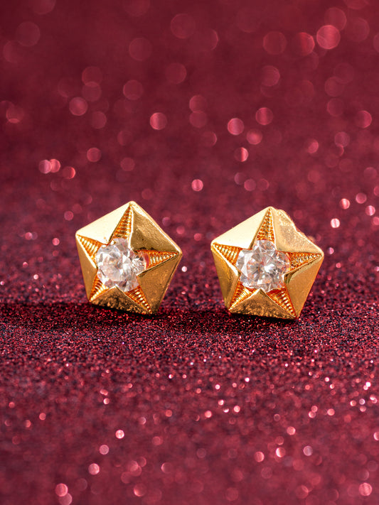 Aadita Gold Plated Star Shaped AD Stud Earrings