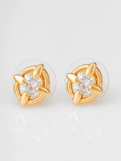 Aadita Gold Plated Circular AD Studded Minimalist Earrings