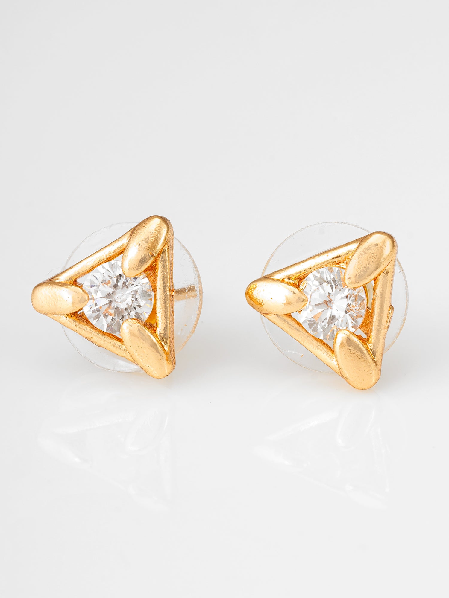 Aadita Gold Plated Triangle American Diamond Stud Earrings