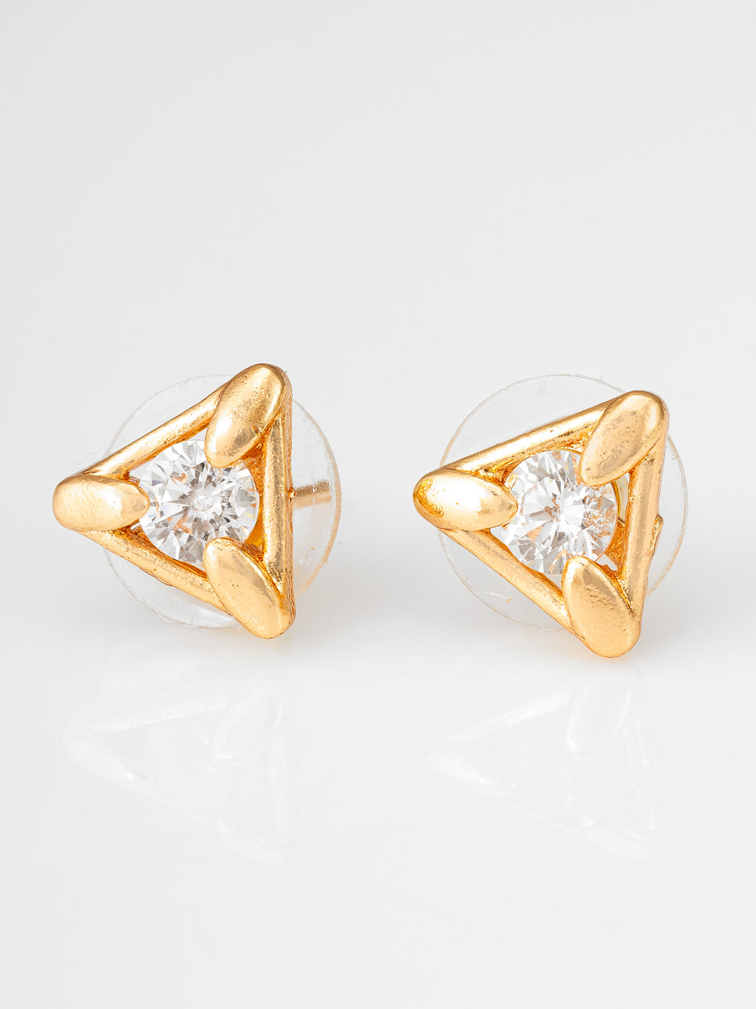 Aadita Gold Plated Triangle American Diamond Stud Earrings