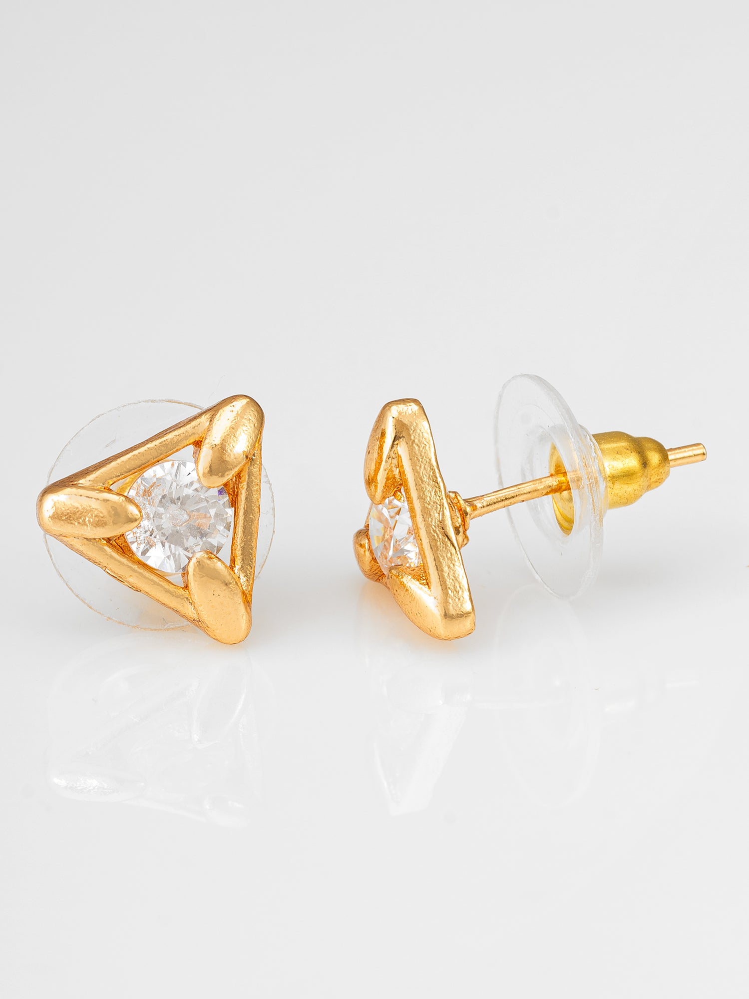 Aadita Gold Plated Triangle American Diamond Stud Earrings